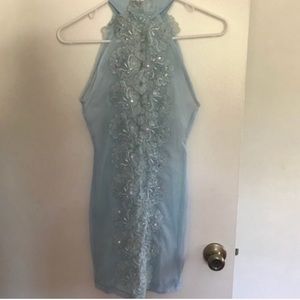 sheer blue embroidered dress